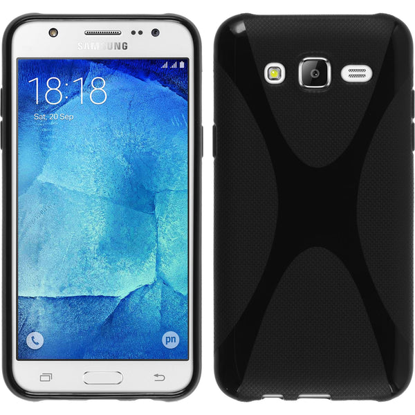 PhoneNatic Case kompatibel mit Samsung Galaxy J7 (2015 / J700) - schwarz Silikon Hülle X-Style + 2 Schutzfolien