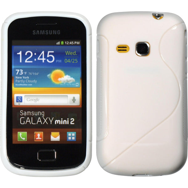 PhoneNatic Case kompatibel mit Samsung Galaxy Mini 2 - weiß Silikon Hülle S-Style + 2 Schutzfolien