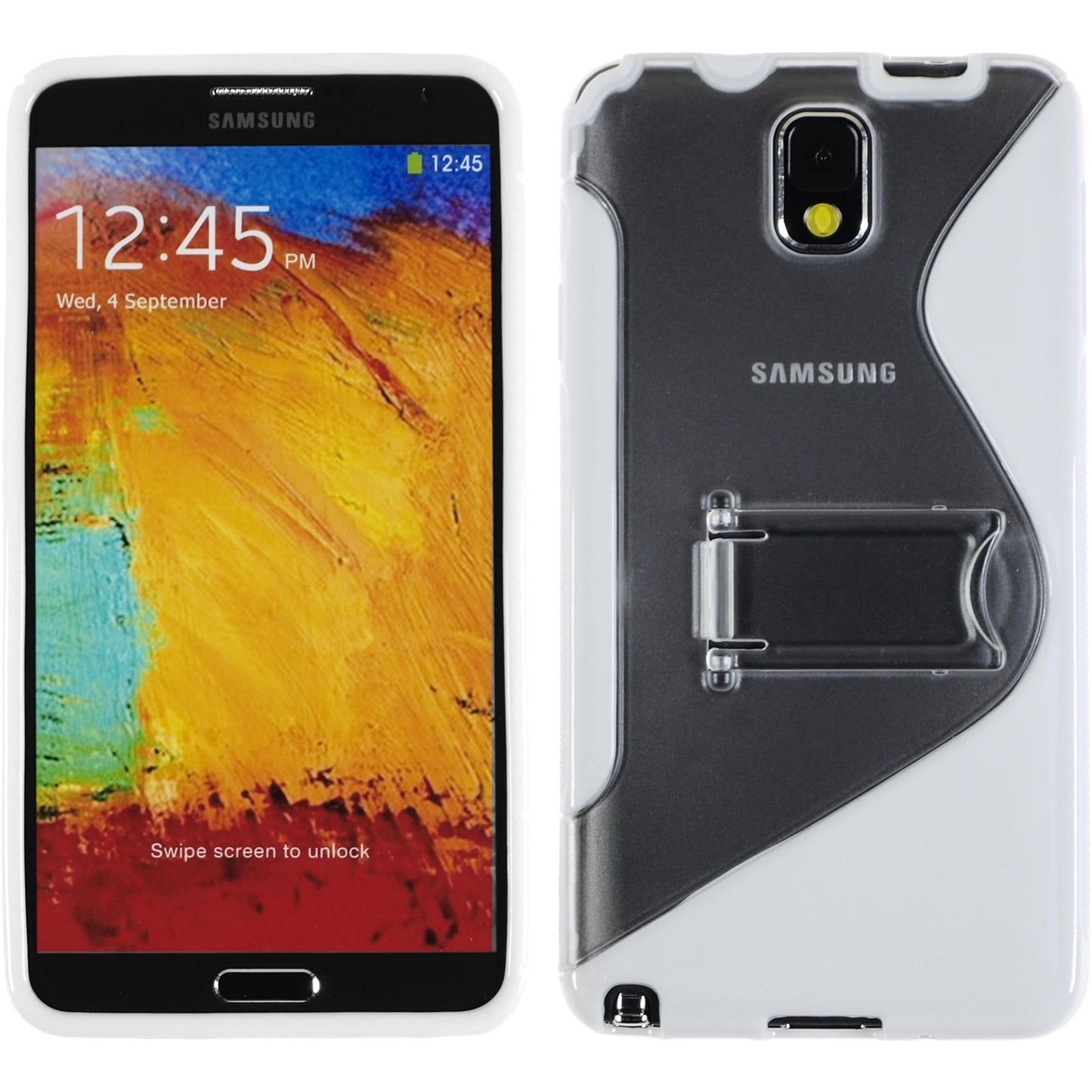 PhoneNatic Case kompatibel mit Samsung Galaxy Note 3 - weiﬂ Silikon Hülle Aufstellbar + 2 Schutzfolien