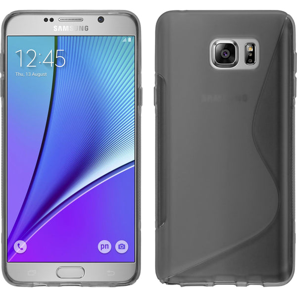PhoneNatic Case kompatibel mit Samsung Galaxy Note 5 - grau Silikon Hülle S-Style + 2 Schutzfolien