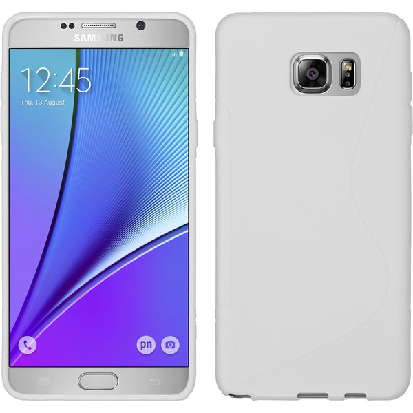 PhoneNatic Case kompatibel mit Samsung Galaxy Note 5 - weiß Silikon Hülle S-Style + 2 Schutzfolien