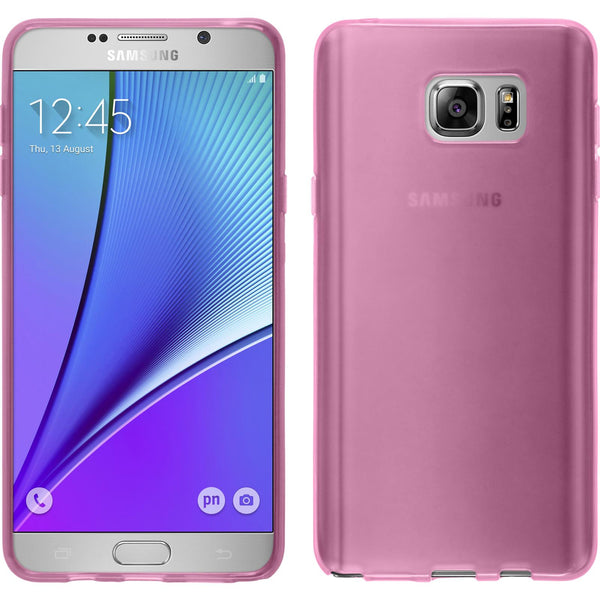 PhoneNatic Case kompatibel mit Samsung Galaxy Note 5 - rosa Silikon Hülle transparent + 2 Schutzfolien