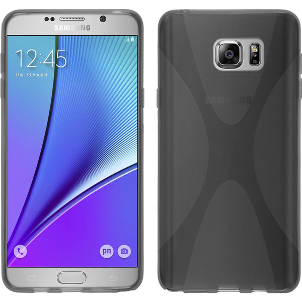 PhoneNatic Case kompatibel mit Samsung Galaxy Note 5 - grau Silikon Hülle X-Style + 2 Schutzfolien