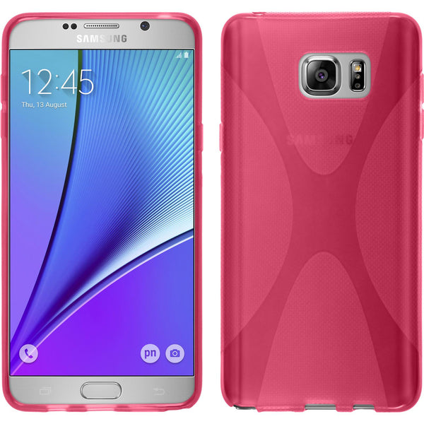 PhoneNatic Case kompatibel mit Samsung Galaxy Note 5 - pink Silikon Hülle X-Style + 2 Schutzfolien