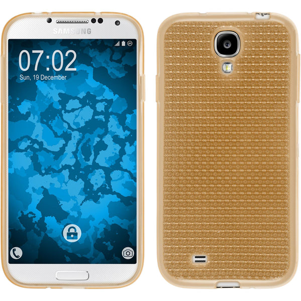 PhoneNatic Case kompatibel mit Samsung Galaxy S4 - gold Silikon Hülle Iced + 2 Schutzfolien
