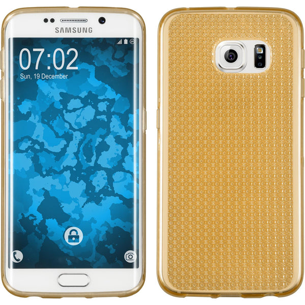 PhoneNatic Case kompatibel mit Samsung Galaxy S6 Edge - gold Silikon Hülle Iced + flexible Folie