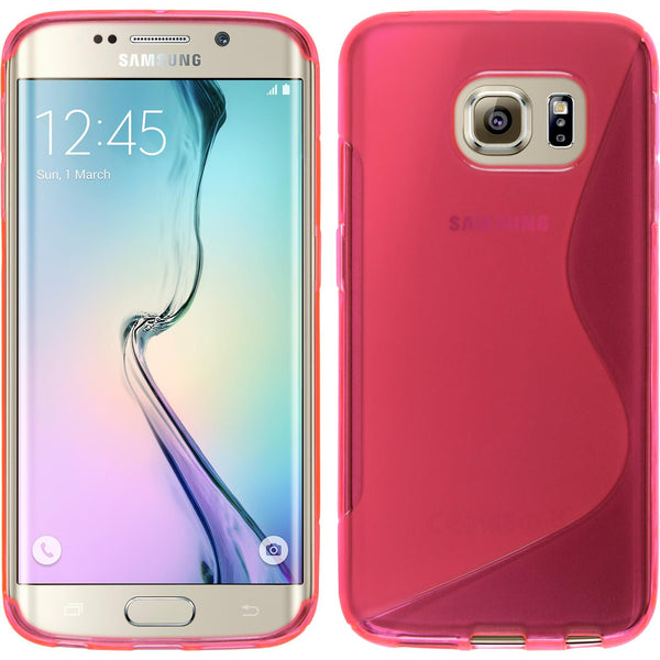 PhoneNatic Case kompatibel mit Samsung Galaxy S6 Edge - pink Silikon Hülle S-Style + flexible Folie