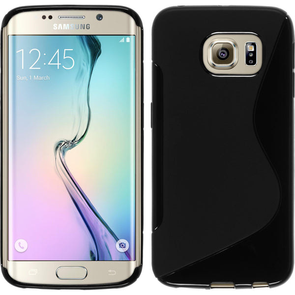 PhoneNatic Case kompatibel mit Samsung Galaxy S6 Edge - schwarz Silikon Hülle S-Style + flexible Folie