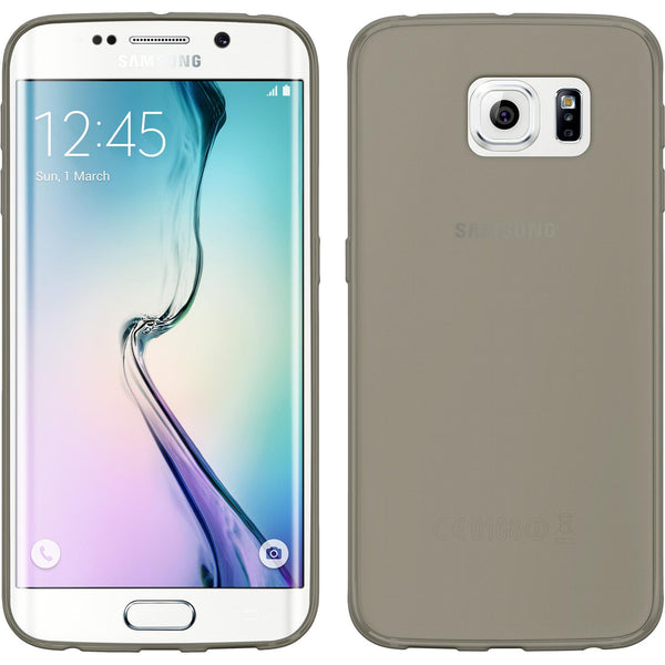 PhoneNatic Case kompatibel mit Samsung Galaxy S6 Edge - grau Silikon Hülle Slimcase + flexible Folie