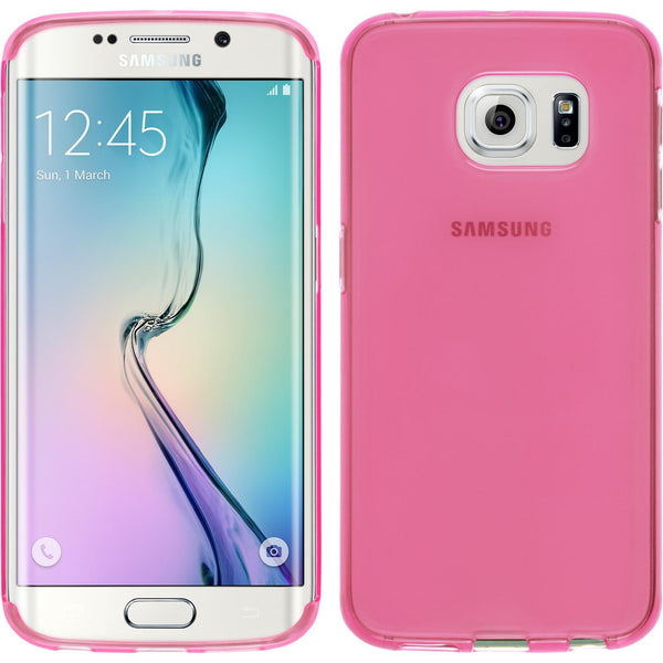 PhoneNatic Case kompatibel mit Samsung Galaxy S6 Edge - rosa Silikon Hülle transparent + flexible Folie