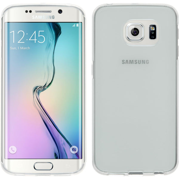 PhoneNatic Case kompatibel mit Samsung Galaxy S6 Edge - weiﬂ Silikon Hülle transparent + flexible Folie