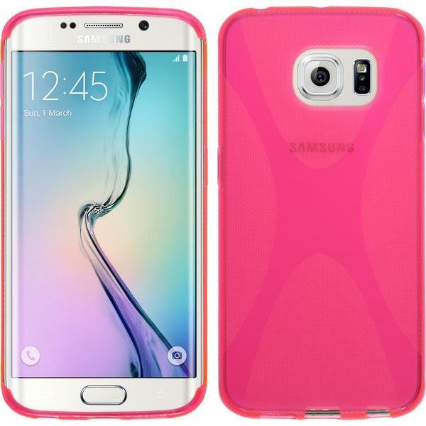 PhoneNatic Case kompatibel mit Samsung Galaxy S6 Edge - pink Silikon Hülle X-Style + flexible Folie