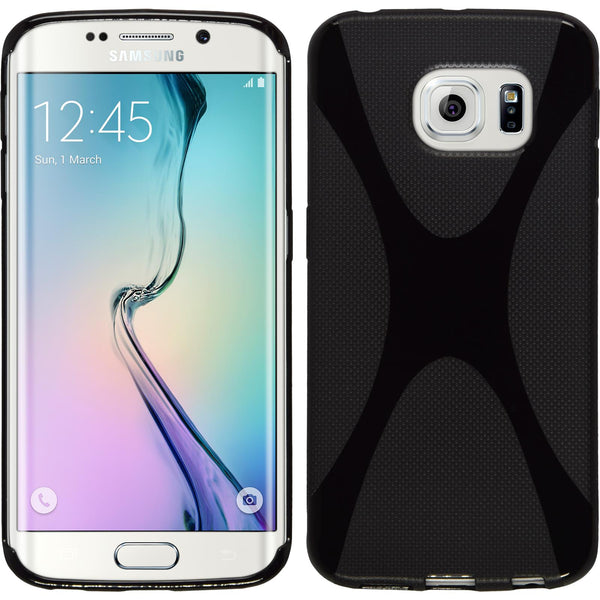PhoneNatic Case kompatibel mit Samsung Galaxy S6 Edge - schwarz Silikon Hülle X-Style + flexible Folie