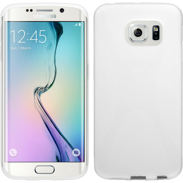 PhoneNatic Case kompatibel mit Samsung Galaxy S6 Edge - weiﬂ Silikon Hülle X-Style + flexible Folie