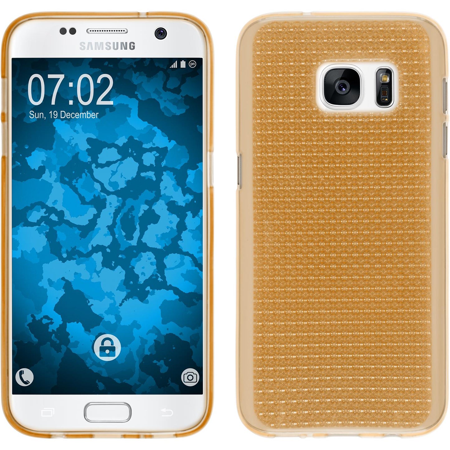 PhoneNatic Case kompatibel mit Samsung Galaxy S7 - gold Silikon Hülle Iced + 2 Schutzfolien