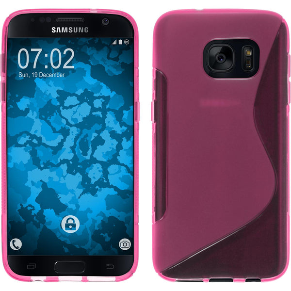 PhoneNatic Case kompatibel mit Samsung Galaxy S7 - pink Silikon Hülle S-Style + 2 Schutzfolien