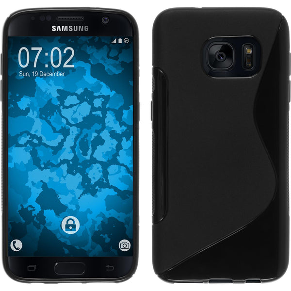 PhoneNatic Case kompatibel mit Samsung Galaxy S7 - schwarz Silikon Hülle S-Style + 2 Schutzfolien