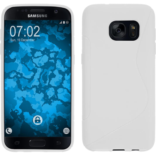 PhoneNatic Case kompatibel mit Samsung Galaxy S7 - weiß Silikon Hülle S-Style + 2 Schutzfolien