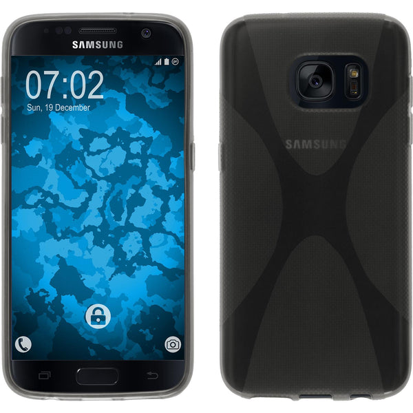 PhoneNatic Case kompatibel mit Samsung Galaxy S7 - grau Silikon Hülle X-Style + 2 Schutzfolien