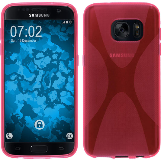 PhoneNatic Case kompatibel mit Samsung Galaxy S7 - pink Silikon Hülle X-Style + 2 Schutzfolien