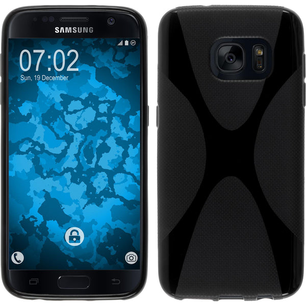 PhoneNatic Case kompatibel mit Samsung Galaxy S7 - schwarz Silikon Hülle X-Style + 2 Schutzfolien