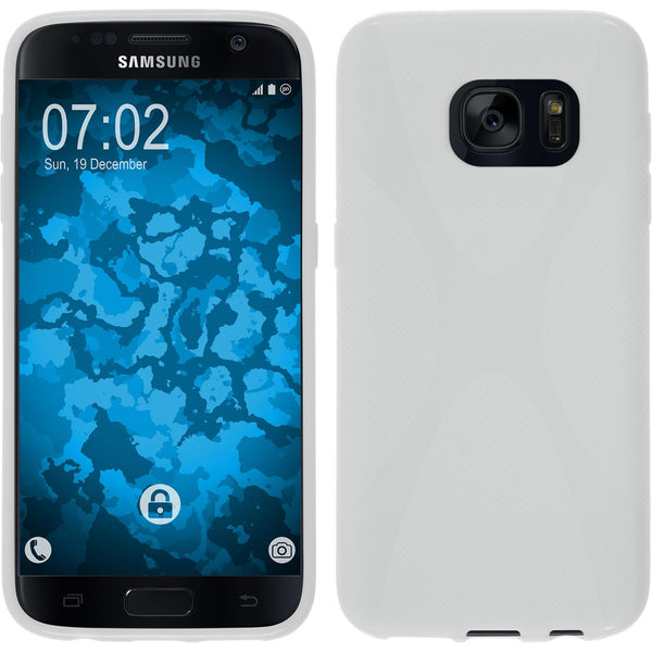 PhoneNatic Case kompatibel mit Samsung Galaxy S7 - weiﬂ Silikon Hülle X-Style + 2 Schutzfolien