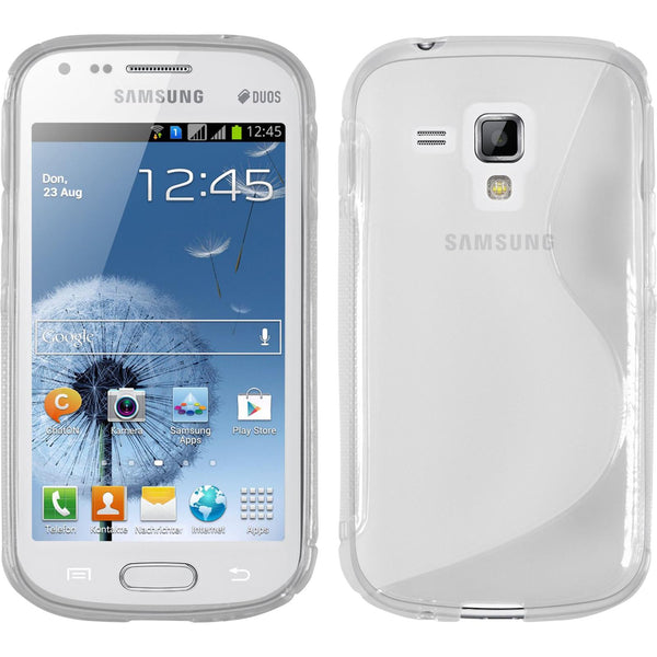 PhoneNatic Case kompatibel mit Samsung Galaxy S Duos - clear Silikon Hülle S-Style + 2 Schutzfolien