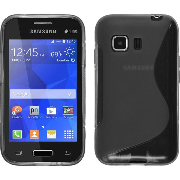 PhoneNatic Case kompatibel mit Samsung Galaxy Young 2 - grau Silikon Hülle S-Style + 2 Schutzfolien