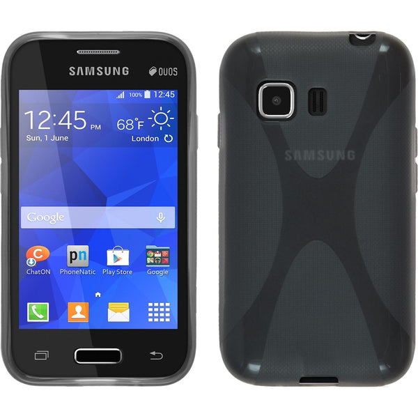 PhoneNatic Case kompatibel mit Samsung Galaxy Young 2 - grau Silikon Hülle X-Style + 2 Schutzfolien