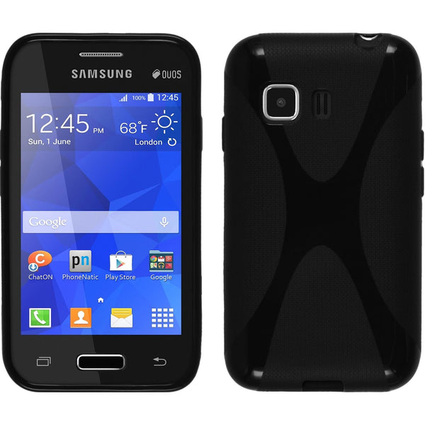 PhoneNatic Case kompatibel mit Samsung Galaxy Young 2 - schwarz Silikon Hülle X-Style + 2 Schutzfolien