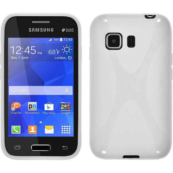 PhoneNatic Case kompatibel mit Samsung Galaxy Young 2 - weiﬂ Silikon Hülle X-Style + 2 Schutzfolien