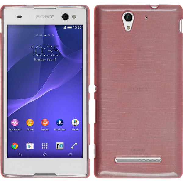 PhoneNatic Case kompatibel mit Sony Xperia C3 - rosa Silikon Hülle brushed + 2 Schutzfolien
