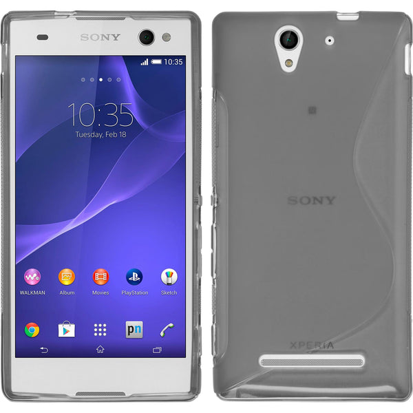 PhoneNatic Case kompatibel mit Sony Xperia C3 - grau Silikon Hülle S-Style + 2 Schutzfolien