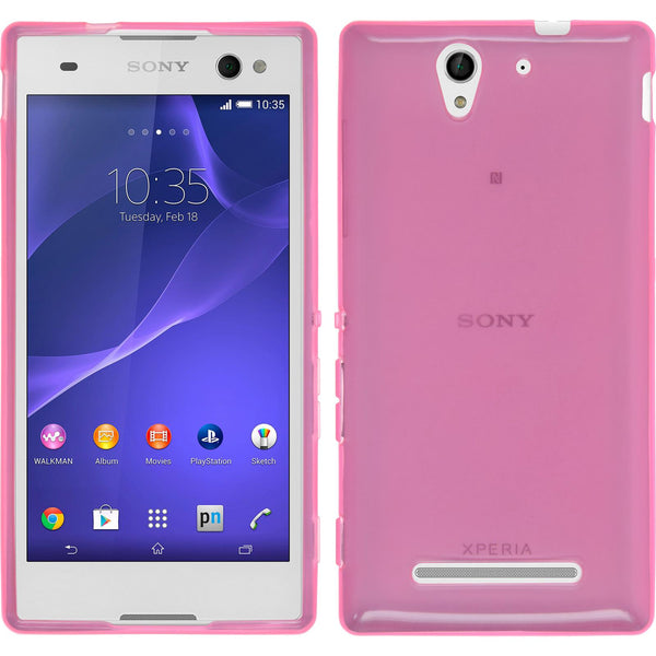 PhoneNatic Case kompatibel mit Sony Xperia C3 - rosa Silikon Hülle transparent + 2 Schutzfolien