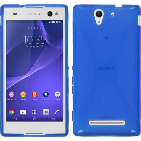 PhoneNatic Case kompatibel mit Sony Xperia C3 - blau Silikon Hülle X-Style + 2 Schutzfolien