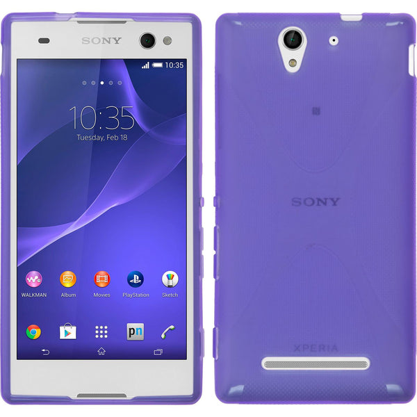PhoneNatic Case kompatibel mit Sony Xperia C3 - lila Silikon Hülle X-Style + 2 Schutzfolien