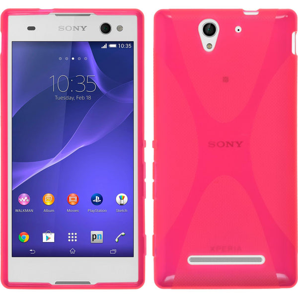 PhoneNatic Case kompatibel mit Sony Xperia C3 - pink Silikon Hülle X-Style + 2 Schutzfolien