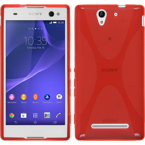 PhoneNatic Case kompatibel mit Sony Xperia C3 - rot Silikon Hülle X-Style + 2 Schutzfolien