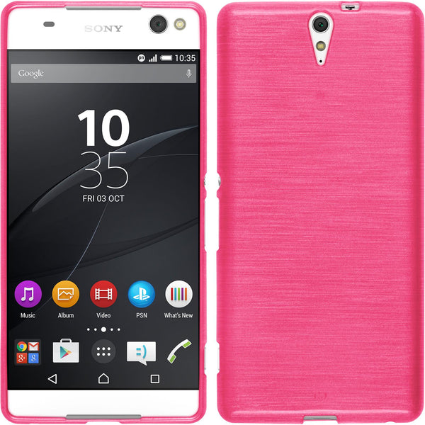PhoneNatic Case kompatibel mit Sony Xperia C5 Ultra - pink Silikon Hülle brushed + 2 Schutzfolien