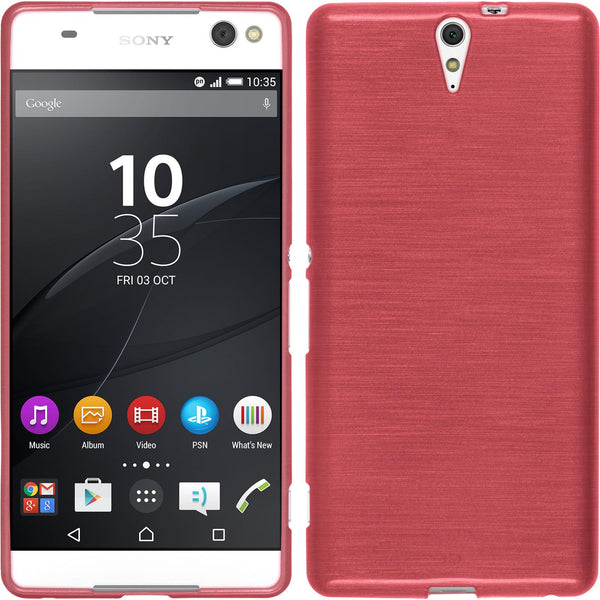 PhoneNatic Case kompatibel mit Sony Xperia C5 Ultra - rosa Silikon Hülle brushed + 2 Schutzfolien