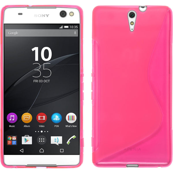 PhoneNatic Case kompatibel mit Sony Xperia C5 Ultra - pink Silikon Hülle S-Style + 2 Schutzfolien