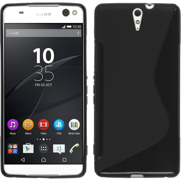 PhoneNatic Case kompatibel mit Sony Xperia C5 Ultra - schwarz Silikon Hülle S-Style + 2 Schutzfolien