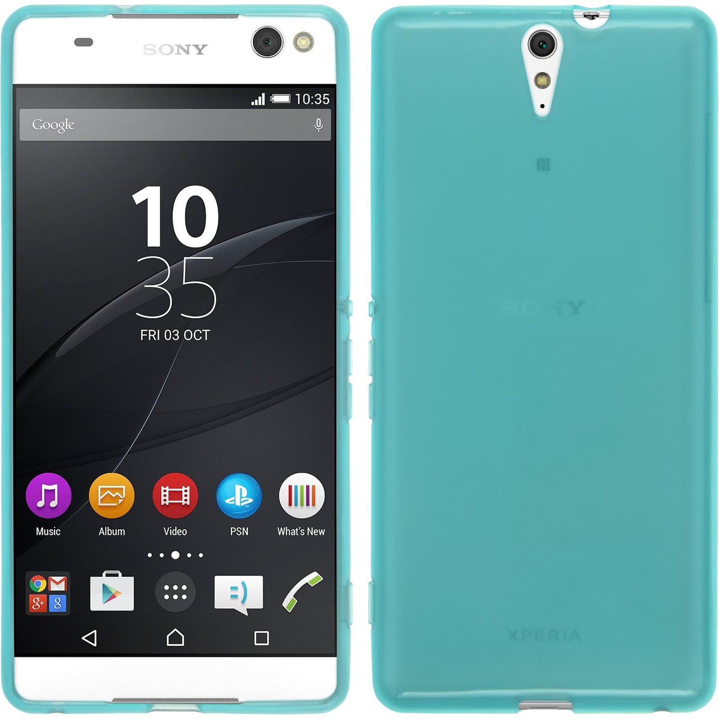PhoneNatic Case kompatibel mit Sony Xperia C5 Ultra - türkis Silikon Hülle transparent + 2 Schutzfolien