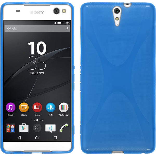 PhoneNatic Case kompatibel mit Sony Xperia C5 Ultra - blau Silikon Hülle X-Style + 2 Schutzfolien