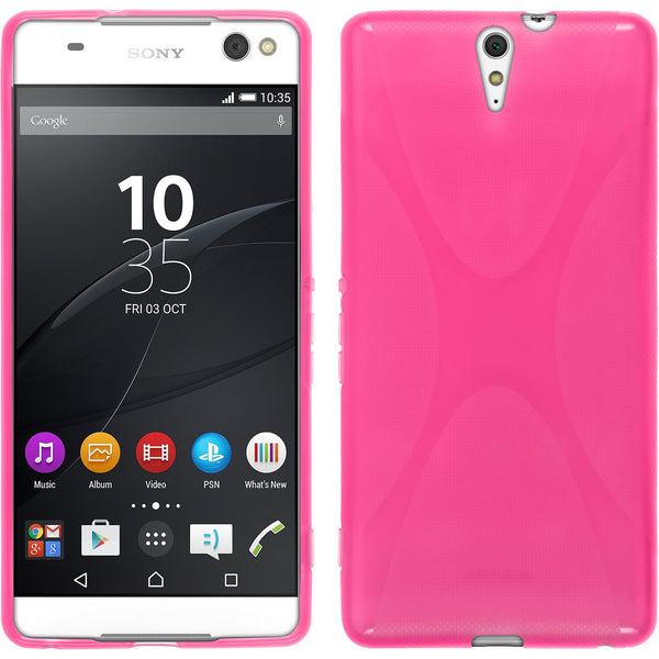 PhoneNatic Case kompatibel mit Sony Xperia C5 Ultra - pink Silikon Hülle X-Style + 2 Schutzfolien