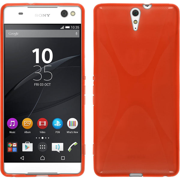 PhoneNatic Case kompatibel mit Sony Xperia C5 Ultra - rot Silikon Hülle X-Style + 2 Schutzfolien