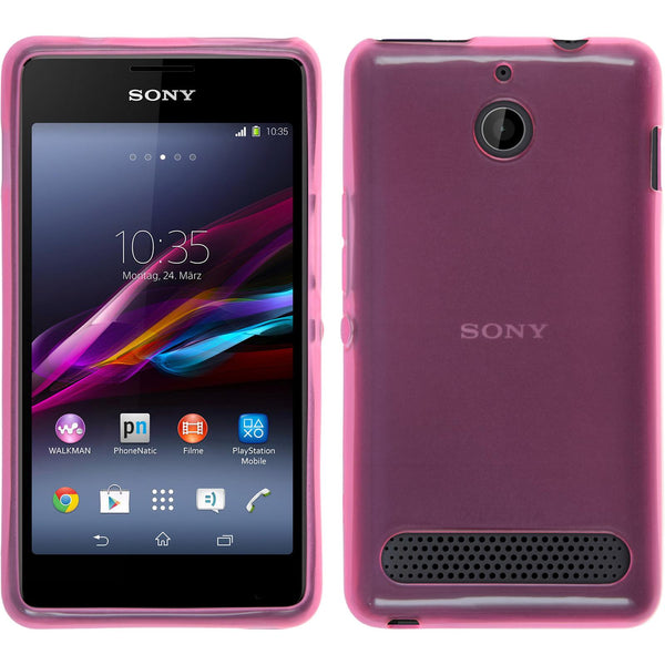 PhoneNatic Case kompatibel mit Sony Xperia E1 - rosa Silikon Hülle transparent + 2 Schutzfolien