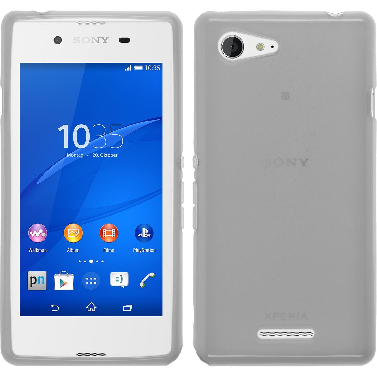 PhoneNatic Case kompatibel mit Sony Xperia E3 - weiﬂ Silikon Hülle transparent + 2 Schutzfolien