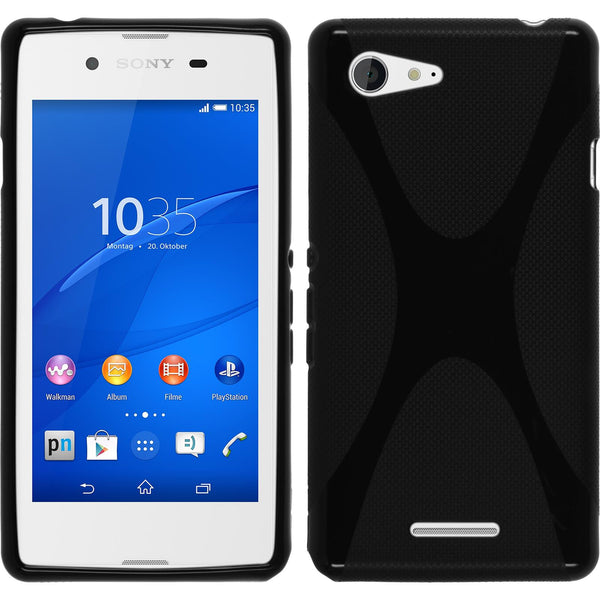 PhoneNatic Case kompatibel mit Sony Xperia E3 - schwarz Silikon Hülle X-Style + 2 Schutzfolien