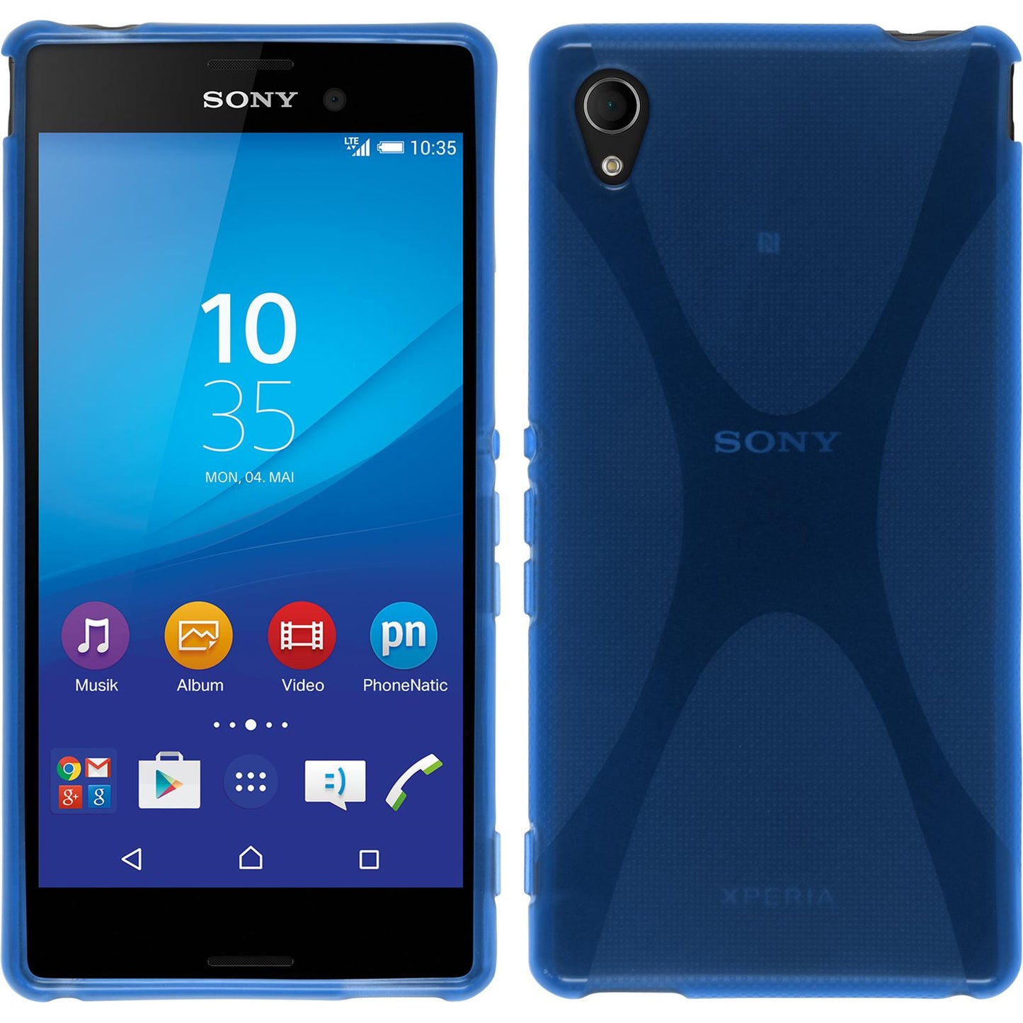 PhoneNatic Case kompatibel mit Sony Xperia M4 Aqua - blau Silikon Hülle X-Style + 2 Schutzfolien